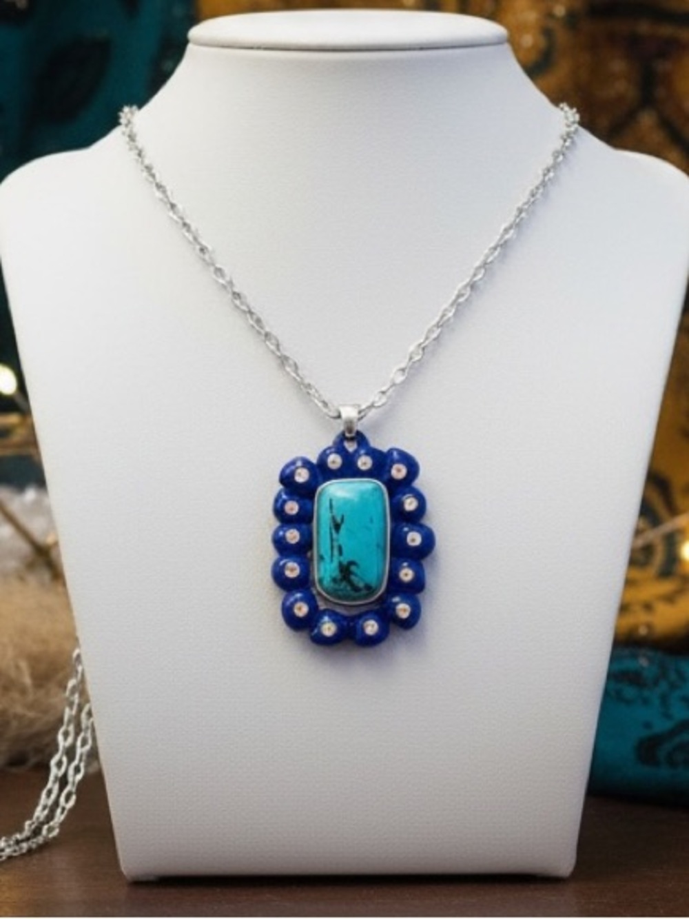 Vintage Boho Turquoise Bling Statement Necklace Country Glam Cowgirl Retro Indie